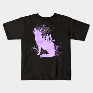 Fairy Tale Ice Wolf Castle and Trees Kids T-Shirt